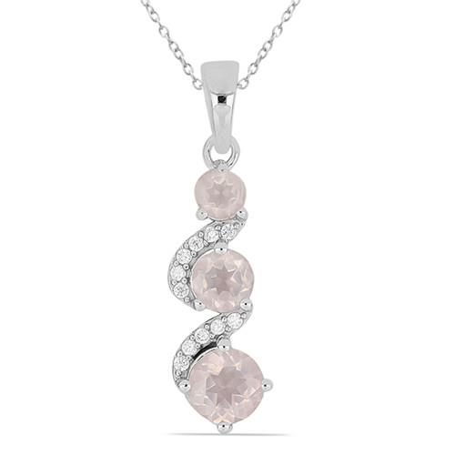 BUY REAL ROSE QUARTZ GEMSTONE PENDANT IN STERLING SILVER